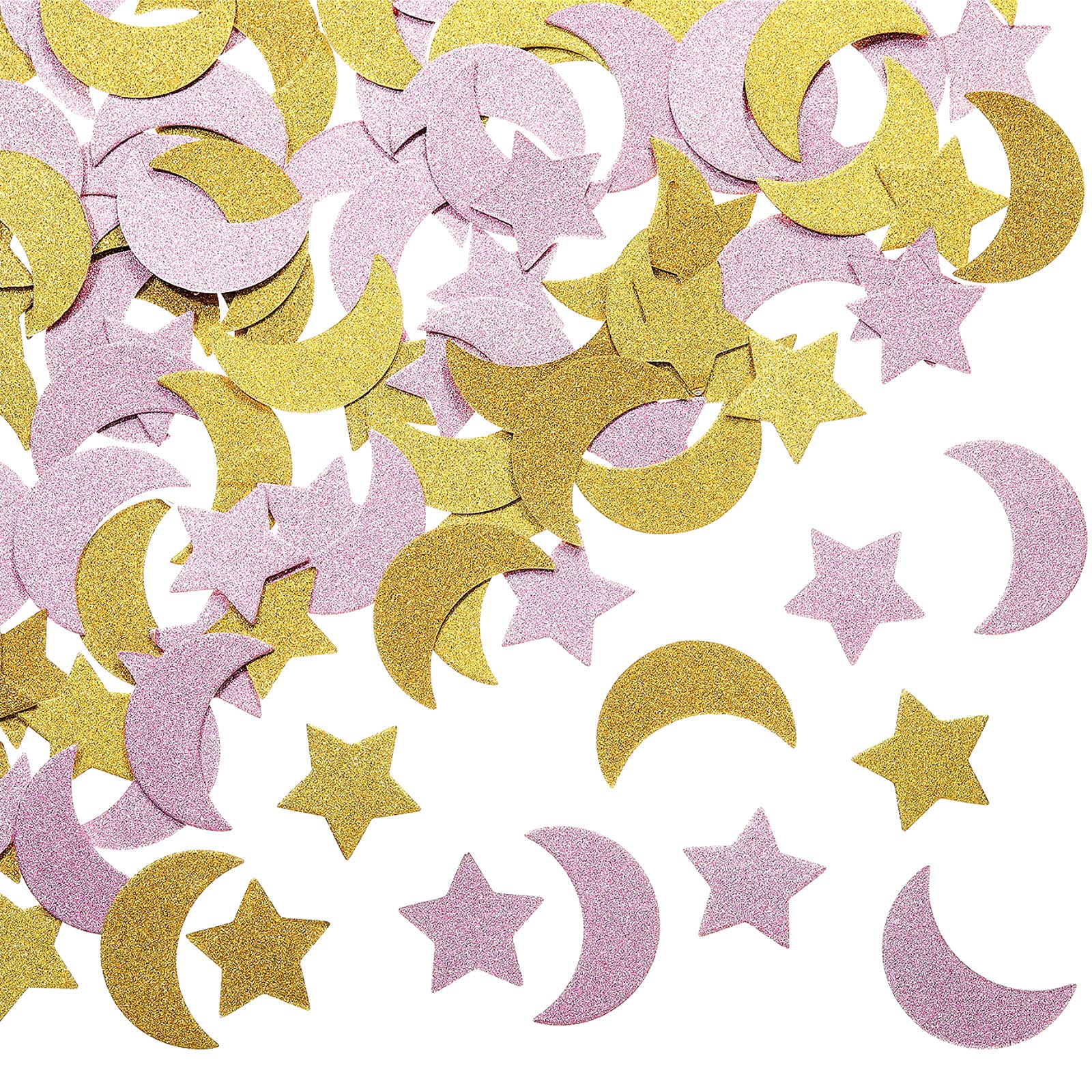 400 Pieces Glitter Star and Moon Paper Confetti Double Side Table Paper Confetti Sequin for Wedding Birthday Baby Shower Moon and Star Party Ramadan Mubarak Decor (Gold, Pink)