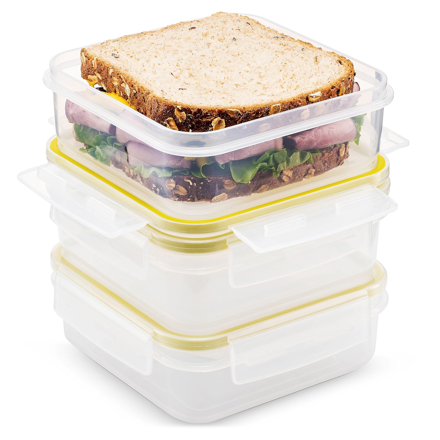 Komax Biokips Food Storage Sandwich Lunch Box Container 23oz. (set of 3) - Airtight, Leakproof With Locking Lids - BPA Free Plastic - Microwave, Freezer and Dishwasher Safe