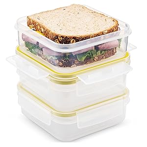Komax Biokips Food Storage Sandwich Lunch Box Container 23oz. (set of 3) - Airtight, Leakproof With Locking Lids - BPA Free Plastic - Microwave, Freezer and Dishwasher Safe