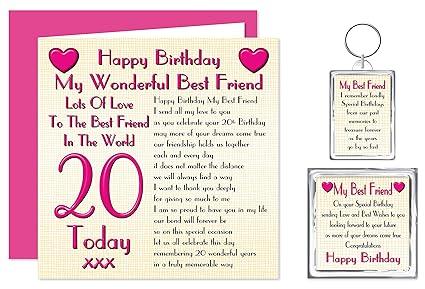 Mejor amigo feliz cumpleaños XX Set de regalo tarjeta - , llavero ...