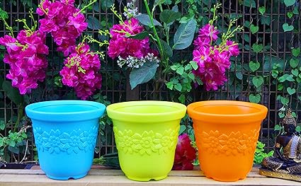 Asian Aura 10 Inch 100% Pure Virgin Plastic Sunny Pot Plant Container Set (Pack of 1, Multi)