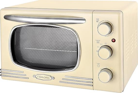 Team Kalorik Retro-Miniofen mit Backblech, Grillrost und Herausnehmhilfe (0-230°C), 19,5 l Innenraumvolumen, 1300 W, Metall/G