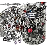 Scary Witch Mystery Jewelry Jar - 30-Piece Gothic Surprise Women's Jewelry Box with Necklace, Earrings, Rings and Bracelets - Unique Halloween Mystery Vampire Skeleton Costume Gift