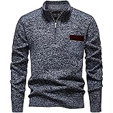 TebYIA Men's Quarter Zip Pullover Mock Neck Long Sleeve Knitted Sweaters Casual Slim Fit Polo Sweater