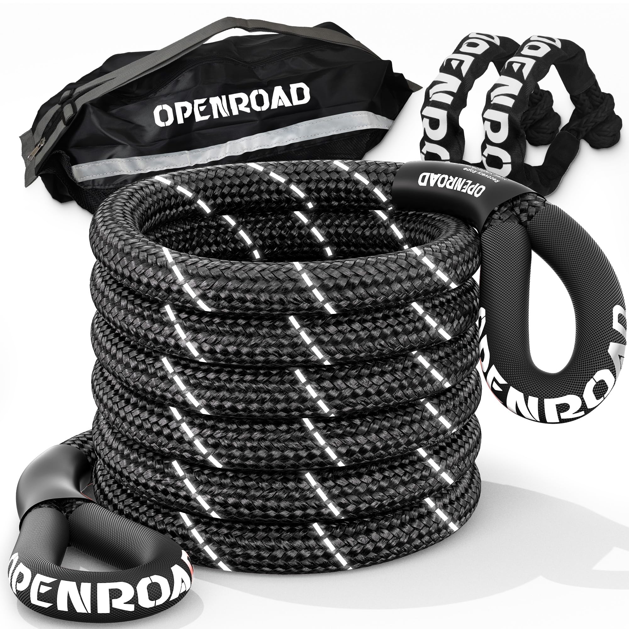 Toe Vehicle Rescue Rope OPENROAD Kinetic Recovery Tow Rope, 36000 Lbs (1in x 30ft with Soft ...
