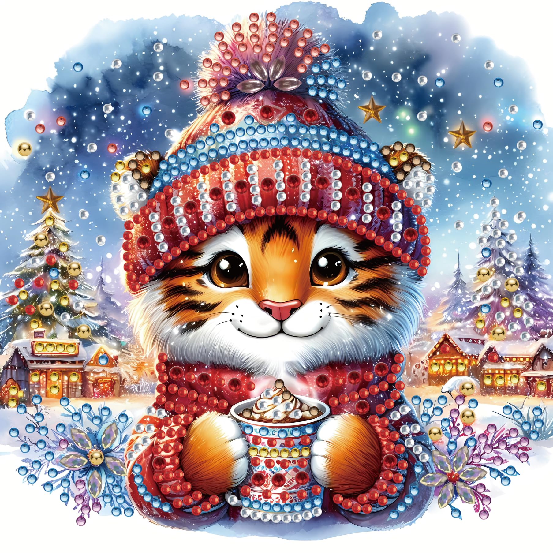 Awesocrafts 6pcs Diamond Art Christmas Cards Kits Tiger Pig Monkey Bird, DIY Diamond Painting Cards Sets, 5D Diamond Art Cards with Envelopes, Postcards for Handmade, Xmas 30 * 15cm (Animal)