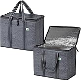 VENO 2 Pack Cooler Bag and Insulated Grocery Bags for Food Delivery, Collapsible Cooler. Reusable Shopping Bags for Groceries with Hard Bottom, Zippered Top, Foldable, Heavy-Duty (Gray, 2 Pack)