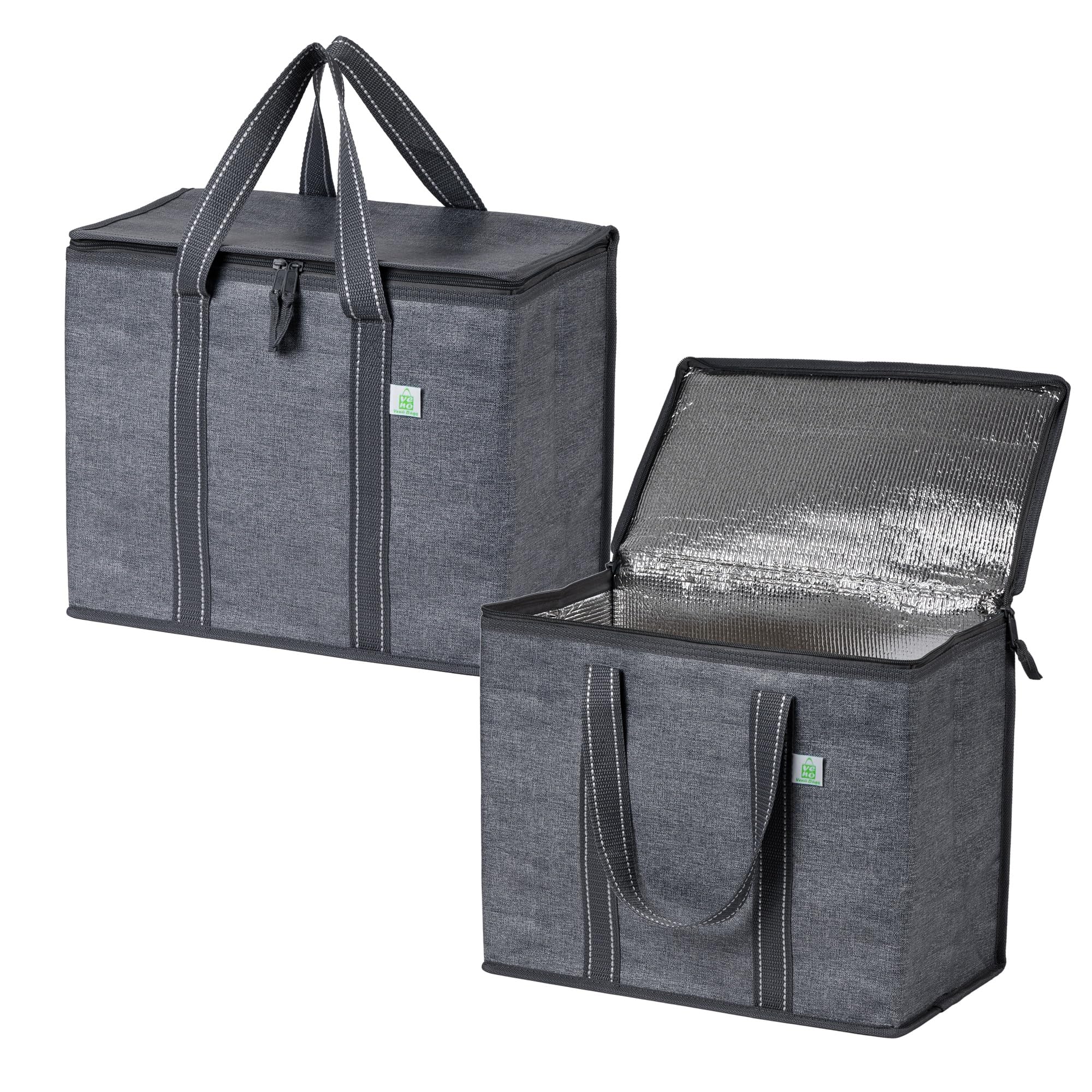Photo 1 of ***STOCK IMAGE FOR REFERENCE***
 2 Pack Cooler Bag and Insulated Grocery Bags for Food Delivery, Collapsible Cooler. Reusable Shopping Bags for Groceries with Hard Bottom, Zippered Top, Foldable, Heavy-Duty (Gray, 2 Pack)