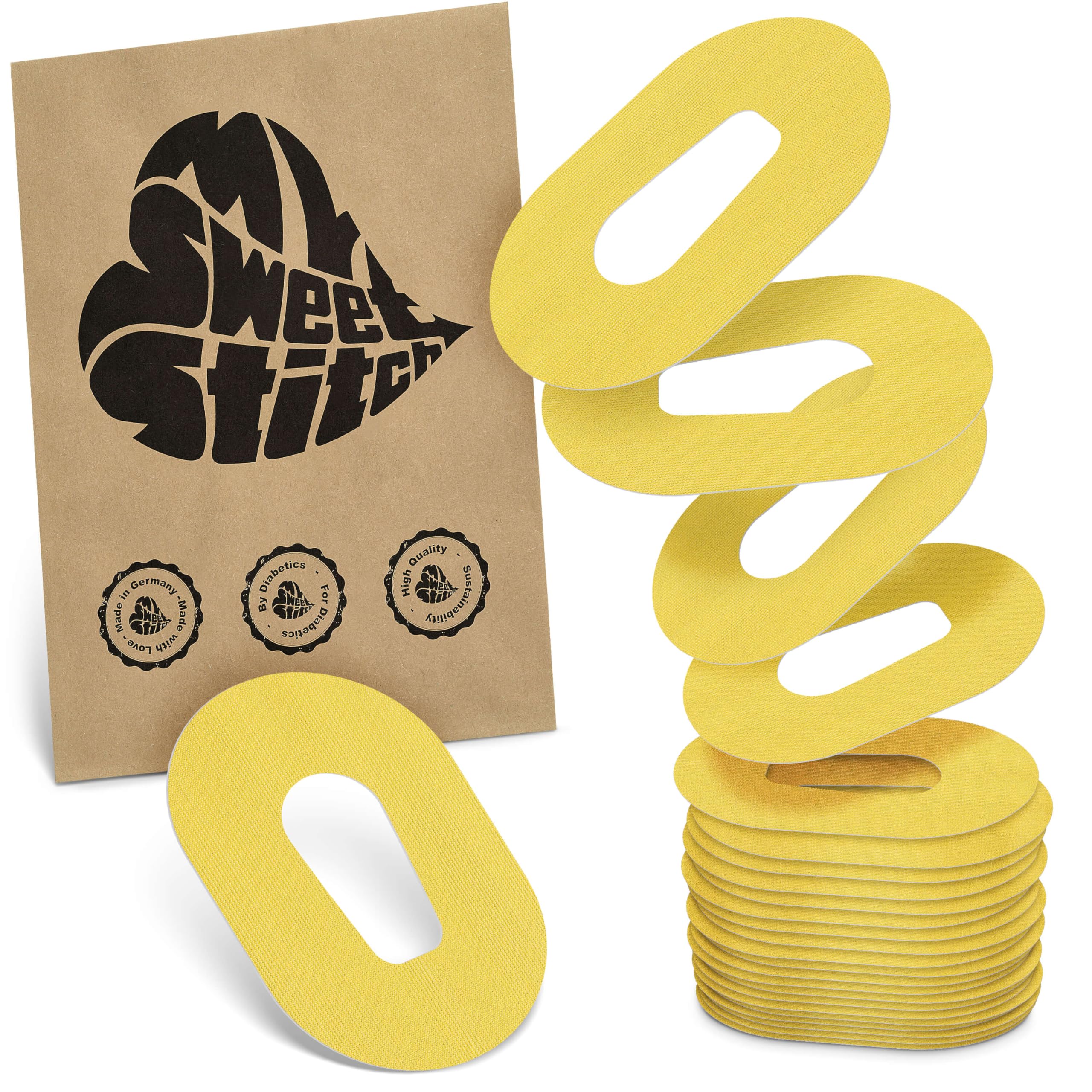 MySweetStitch - 25 x Dexcom G6 Patches, Overpatch Ø 70 x 55mm, Waterproof, Breathable, Skin-Friendly, Made in Germany, Yellow