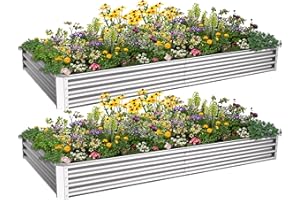 ATRANURE 8x4x1ft(2 Pack) Galvanized Raised Garden Bed for Gardening,Metal Planter Boxes Outdoor Patio Kit Planting Bed for Vegetables Flowers Herb,Silver
