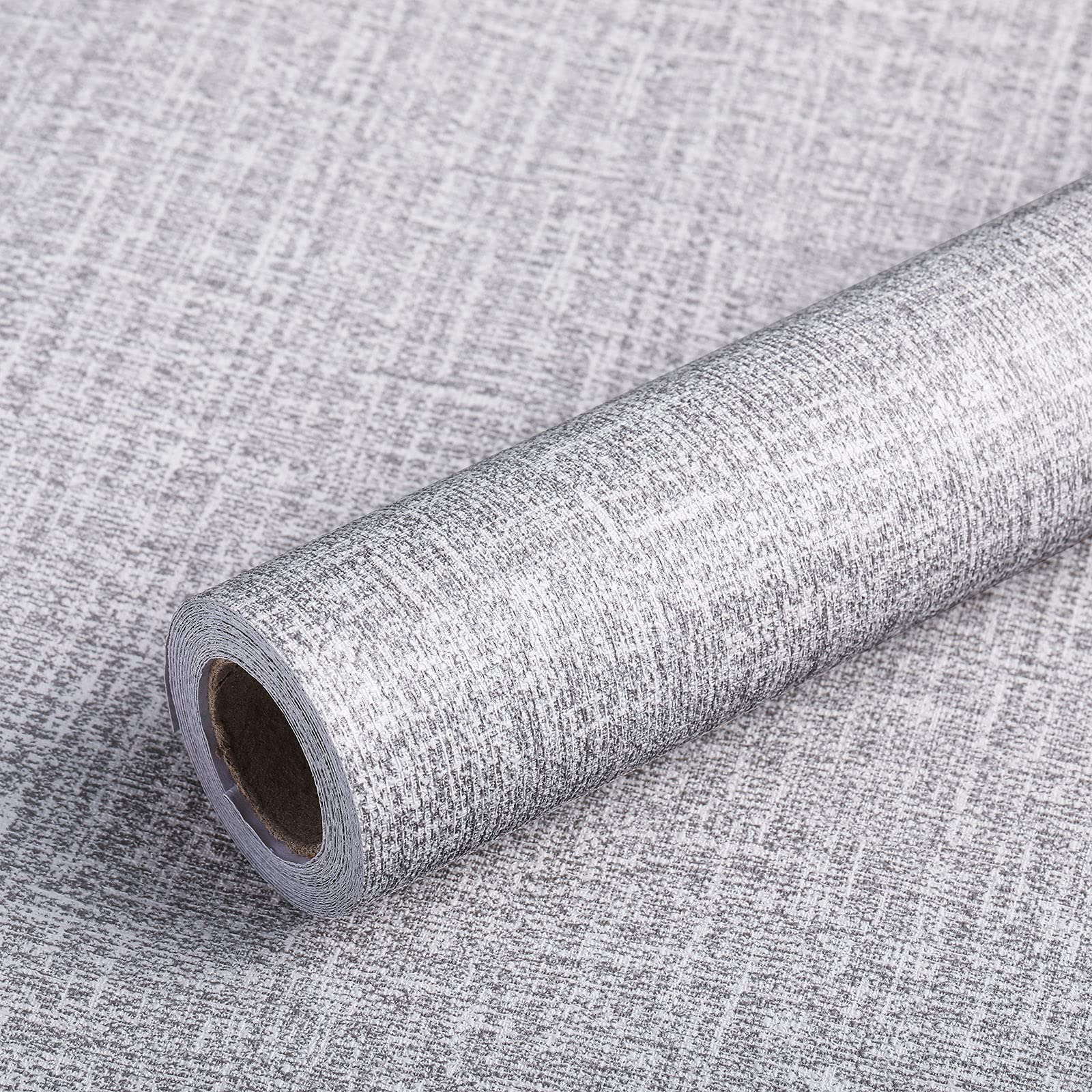 Nuanchu Peel and Stick Wallpaper Textured Self Adhesive Wallpaper Linen Texture Faux Grasscloth Waterproof Squares Removable Wall Paper for Cabinet Bedroom Living Room Hotel, 11.8x118inch(Grey)