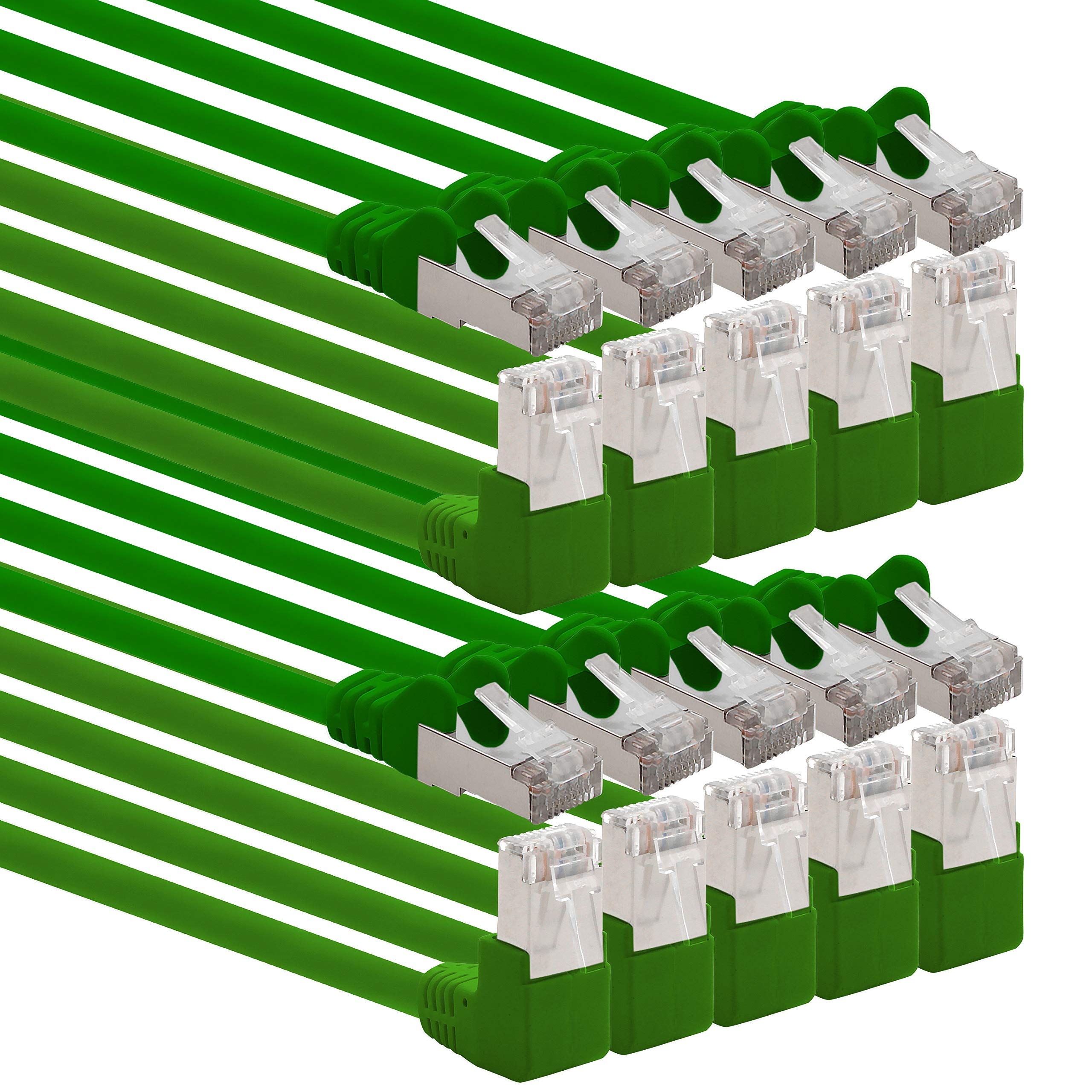 1aTTack.de 366229 Cat.6 network cable angle 90 degrees 5m - green - 10 pieces - Cat6 patch cable (SFTP PIMF) 1000Mbit/s Rj 45 connector - 10 x 5m meters green