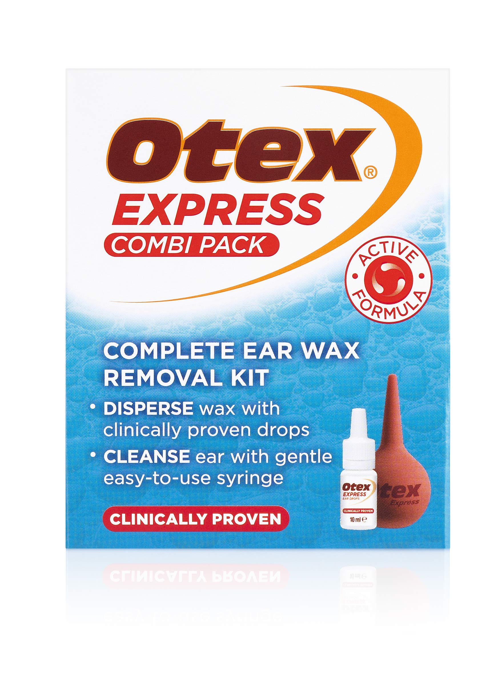 Otex Express Combi Pack, Clinically Proven Ear Wax Removal Kit with Drops and Bulb Syringe for Excessive, Hardened Ear Wax, 10ml