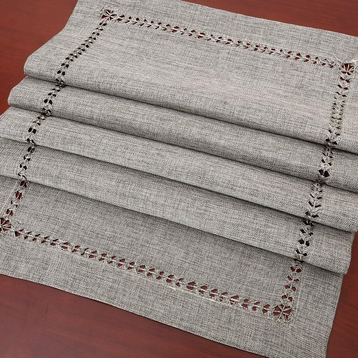 Grelucgo Handmade Hemstitch Gray Dining Table Runner Or Dresser Scarf, Rectangular 14 by 48 Inch: Home & Kitchen