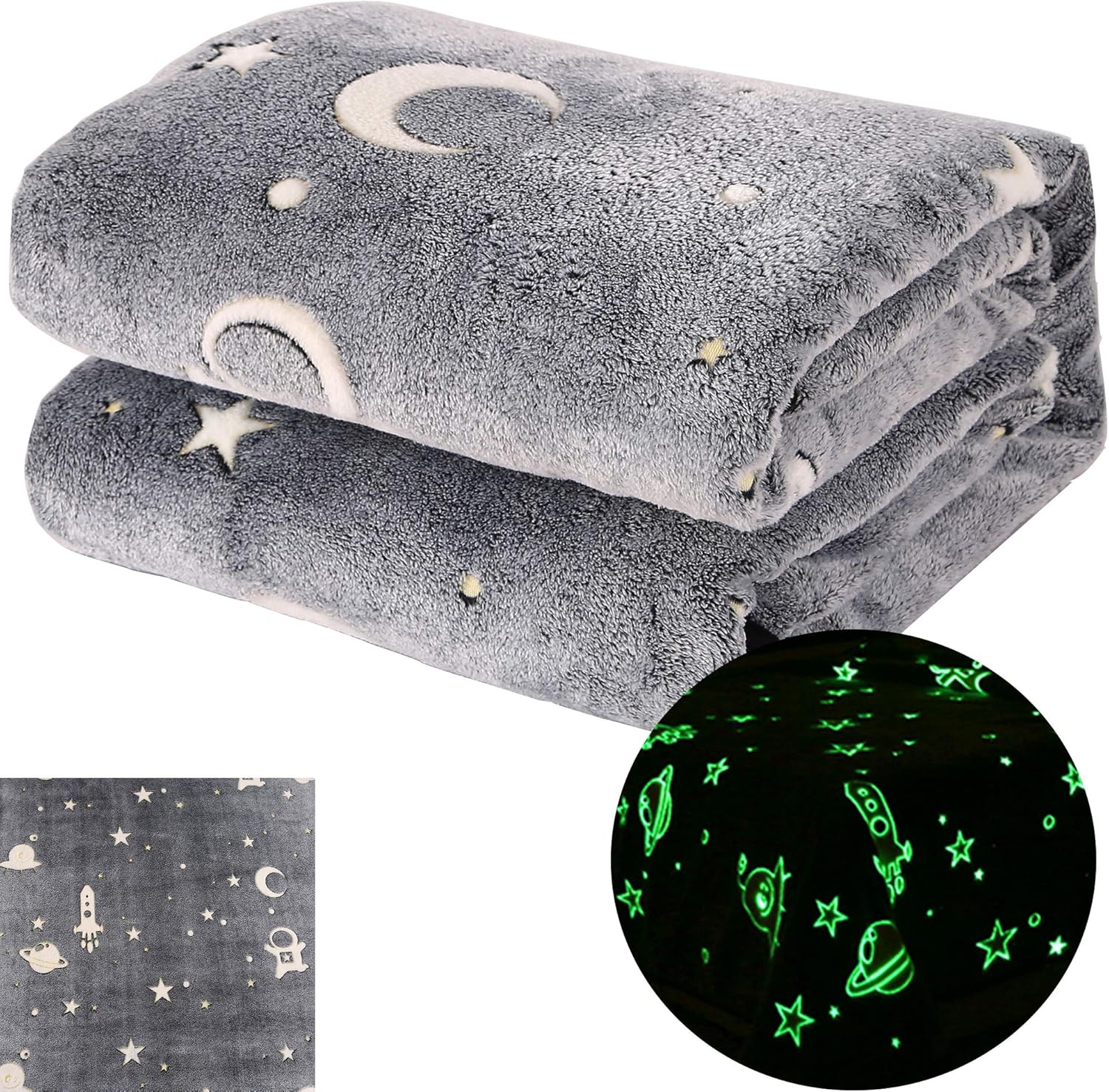 SUCHDECO Glow in The Dark Blanket, Space Luminous Blanket for Kids