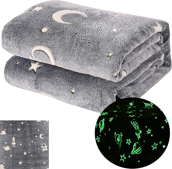 SUCHDECO Glow in The Dark Blanket, Space Luminous Blanket for Kids