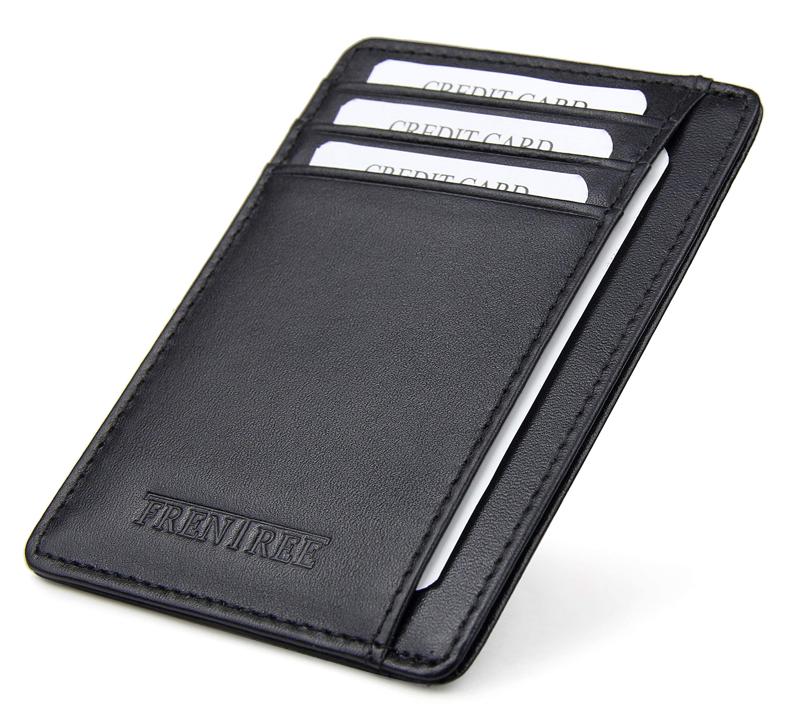 Frentree® Card Holder Made of 100 % Real Leather, Very Flat and Space-Saving, for up to 10 Credit Cards, with RFID Protection and Quick-Access Compartment, Black Black