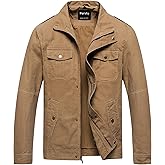 Pursky Men's Military Jacket Casual Washed Cotton Hooded Canvas Coat Fall Coat