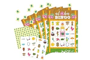 OZTEMETY Hawaiian Bingo Card Game, Luau Aloha Tropical Summer Party Supplies, Favor, Decorations – 24 Players Bingo Game Haw001