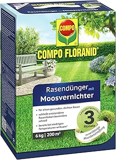 Compo FLORANID Rasendünger mit Moosvernichter, 3 Monate Langzeitwirkung, Feingranulat, 6 kg, 200 m²