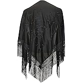 La Senorita Spanish Flamenco Dance Shawl black with black flowers size L
