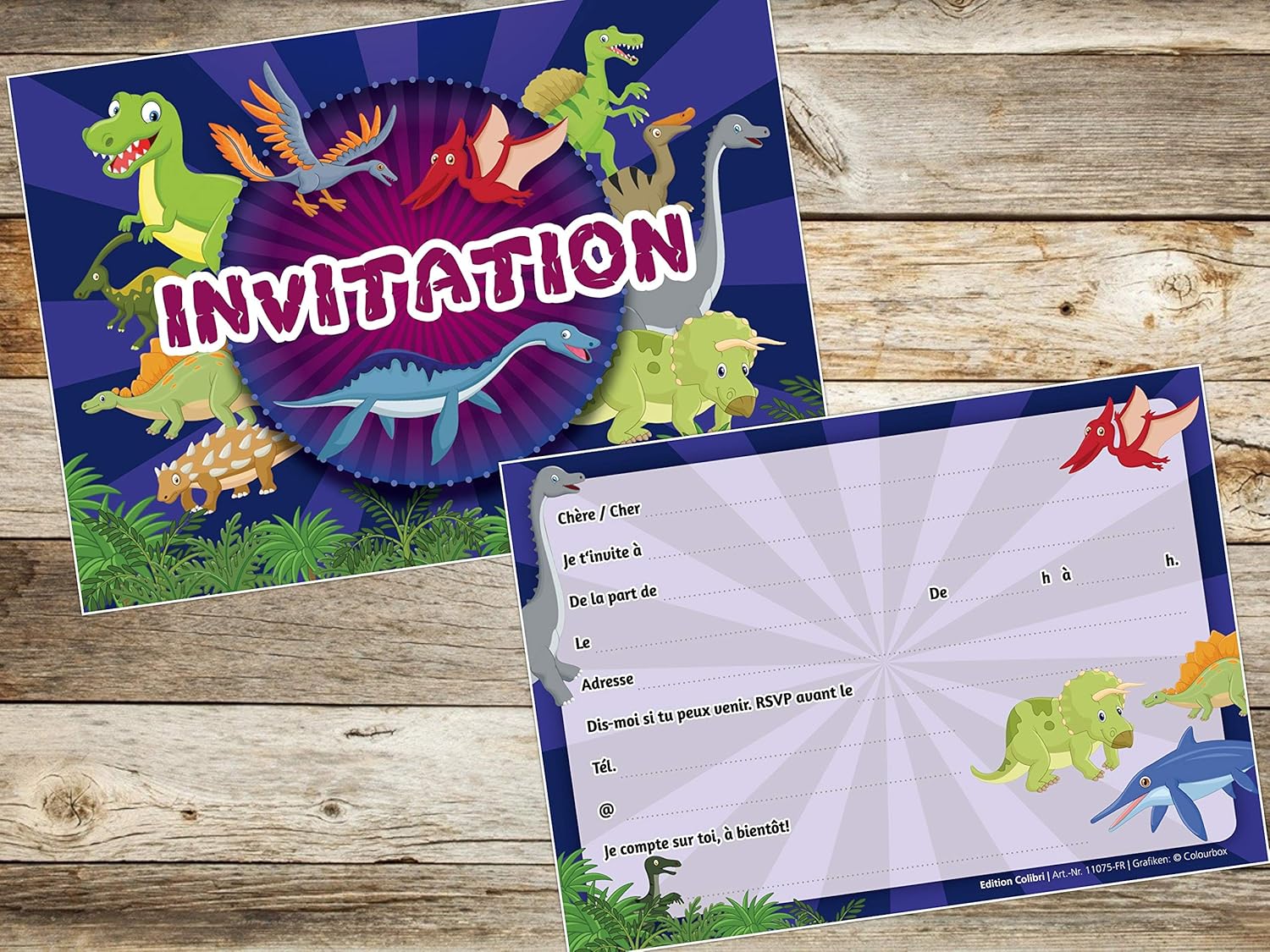 Fr Edition Colibri Lot De 10 Cartes D Invitation Dinosaures En Francais Pour Un Anniversaire D Enfant Ou Pour Une Fete Sur Le Theme De La Prehistoire Des Decorations Et Accessoires De Fete