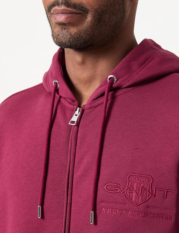 Sudadera con Capucha REG Tonal Shield Full Zip, Vino Rico, XXXL