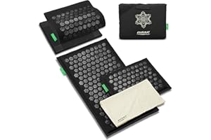 AyurMat Acupressure Mat and Pillow Set - Full Body Pro Kit for Stress Relief, Muscle Relaxation & Pain Relief - Natural Eco-Friendly Linen & Coconut Fiber Mat - Includes Carrying Bag (Black)