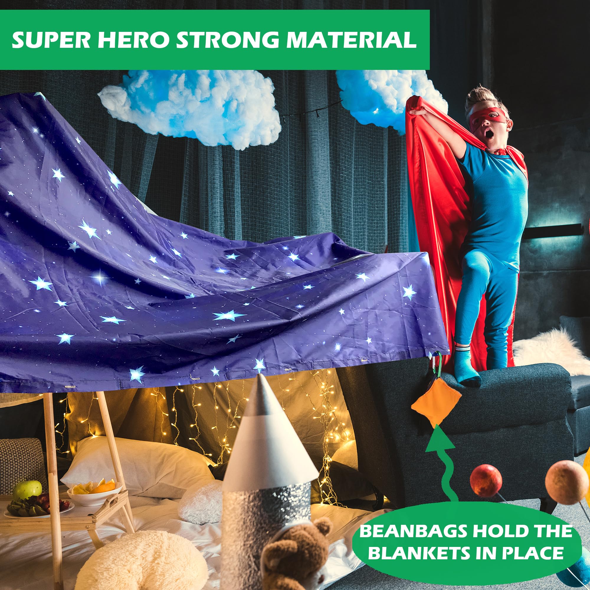 Molcey Blanket Fort Building Kit for Kids 4-8 8-12+ - Make a Portable Playhouse, Play Tent. Build a Fort Making Kit/Builder Blankets - Ultimate Indoor/Outdoor Play for Girls/Boys Toys Age 3-12