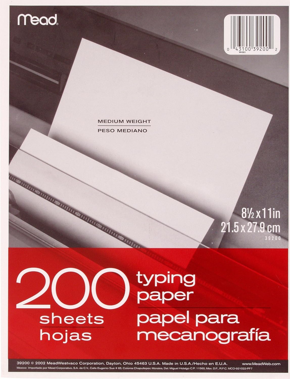 Mead Typing Paper, 8-1/2" x 11", Letter Size, White, 100 Sheets/Pack (39100) : Typewriter Paper : Office Products