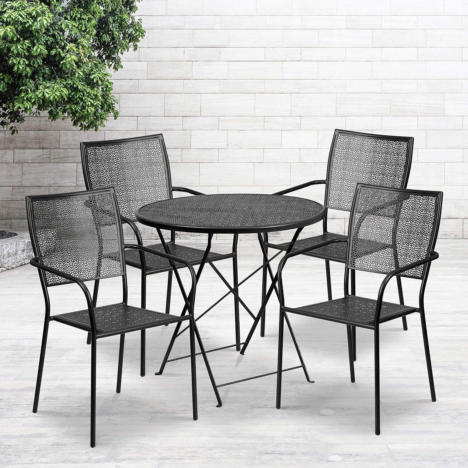 Amazon Com Flash Furniture Commercial Grade 30 Round Black Indoor Outdoor Steel Folding Patio Table Set With 4 Square Back Chairs Furniture Decor