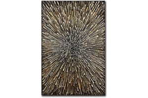 moshinart 24 x 36in Hand-Painted Oil Painting 3D Texture Sense of Space Gold Firework Modern Minimalist Colorful Abstract Wall Art, Home Office Wall Decoration Gold