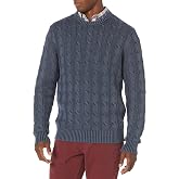 Goodthreads mens Soft Cotton Cable Stitch Crewneck Sweater
