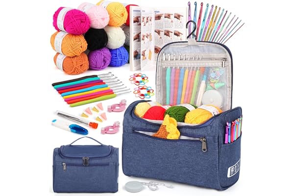 Aeelike Crochet Kit for Beginners Young and Old, First Crochet Kit for Adults Include 23pcs Crochet Hooks, 655 Yards Yarn Set for Crocheting, Instruction, Bag, Crochet Accessories and Supplies, Navy