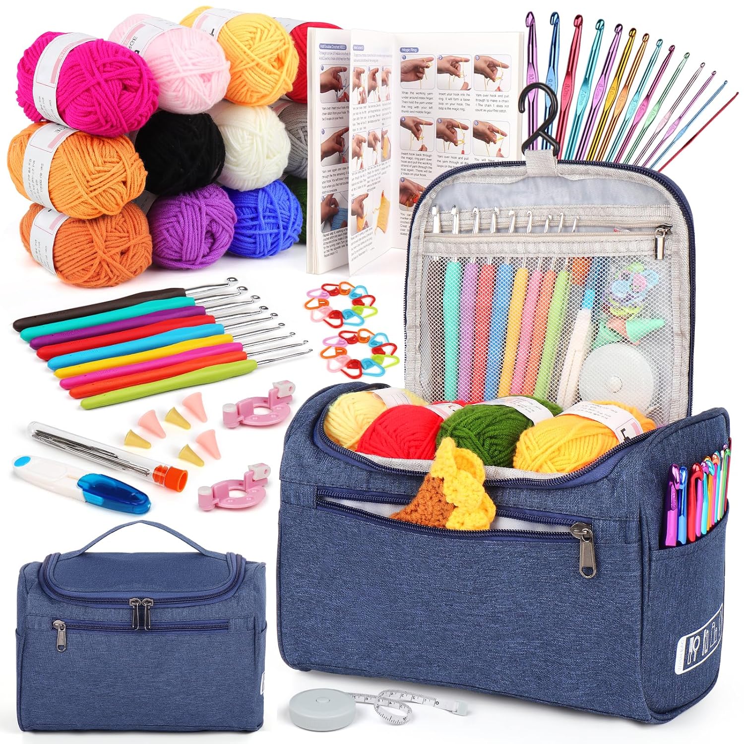 Aeelike Crochet Kits for Beginners Adults Kids, Complete Crochet Set, Navy | Crochet Kit for Beginners Young and Old, All-inc