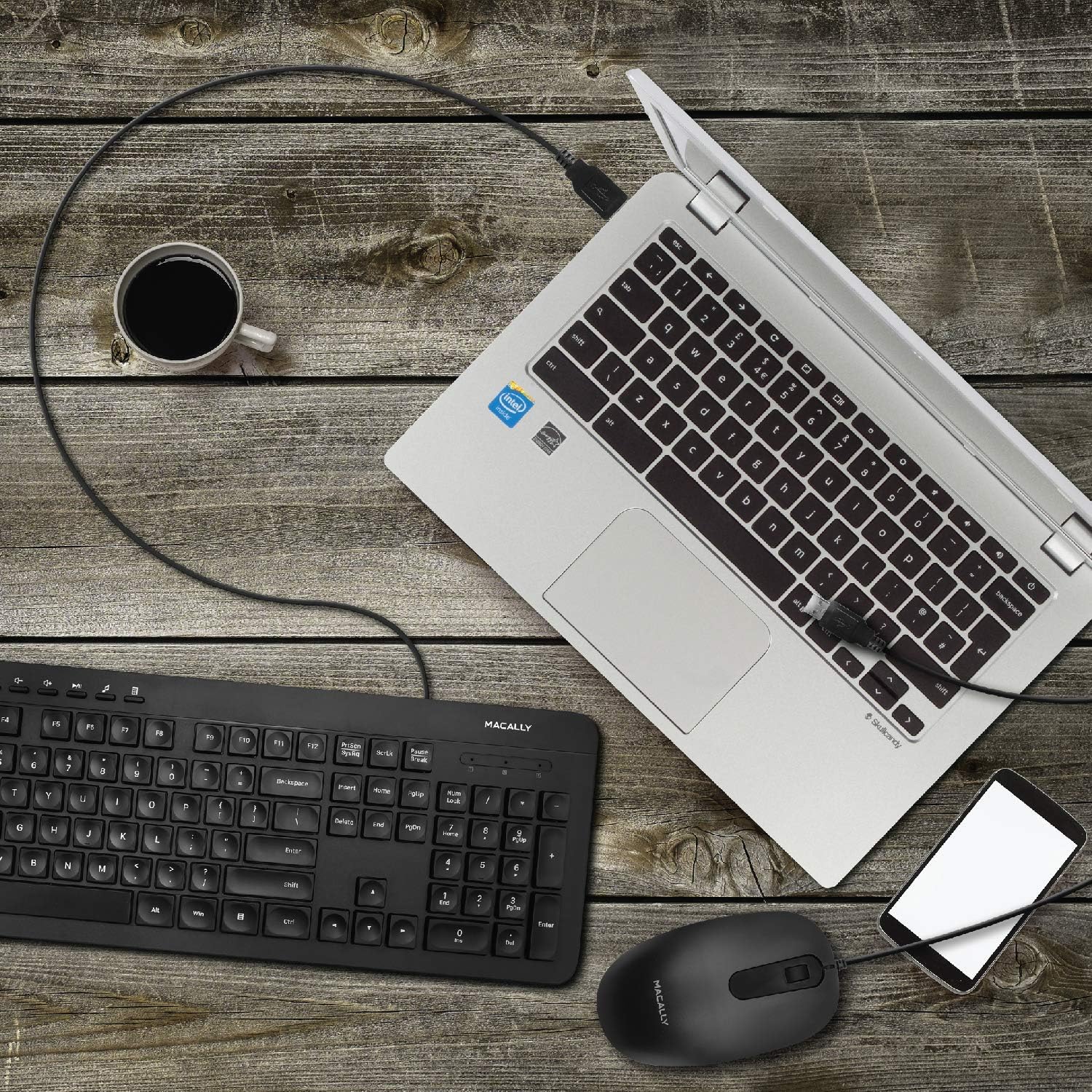 Macally USB Wired Keyboard and Mouse Combo Bundle - Simple & Easy to Use Ultra Slim USB Keyboard Mouse Combo - Compatible with Windows 10/8/7/Vista/Xp, etc. - Plug & Play: Computers & Accessories