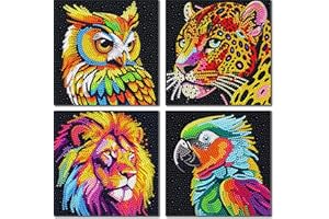UiSdfuy Diamond Art Kits for Kids, Arts & Crafts Ages 8-12,Diamond Art for Boys Girls,Gem Art 4 Pack Diamond Painting 6"x 6" - Lion Owl Leopard Parrot