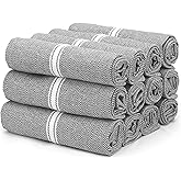 THREAD SPREAD Kitchen Towels Set - 100% Cotton Dish Towels for Kitchen - Pack of 12 Super Absorbent Hand Towel - Grey Tea Towel - Quick Dry & Soft Durable Dish Cloths - 15”x25”, Grey Chambray