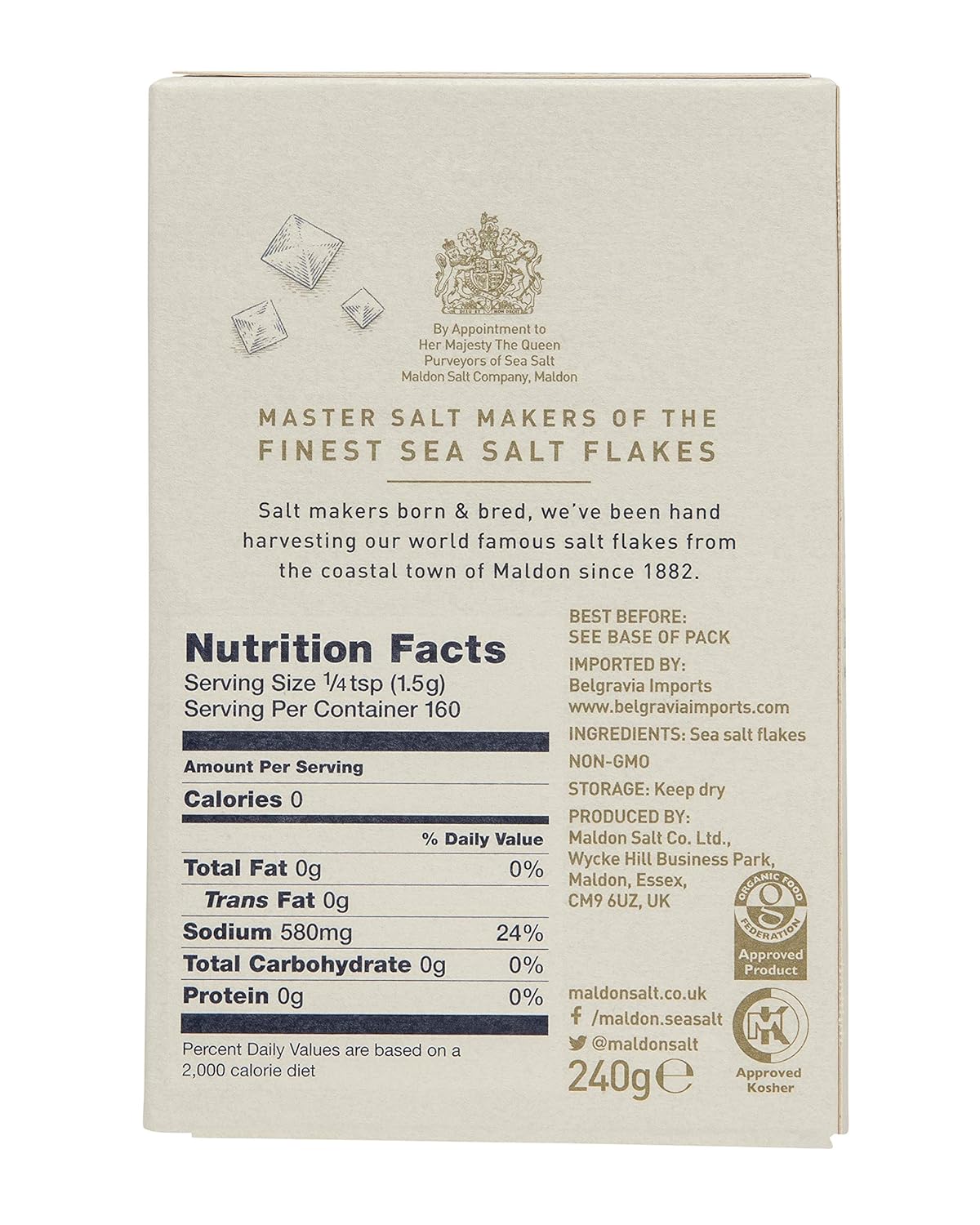 Maldon Salt, Sea Salt Flakes, 8.5 oz (240 g), 2 Count, Kosher, Natural, Handcrafted, Gourmet, Pyramid Crystals : Grocery & Gourmet Food