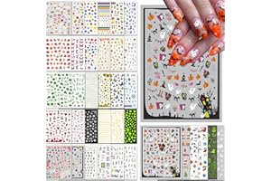 IDDFEVE 36 Sheets Varied Nail Art Stickers, All Holiday Variety Pack Seasonal Nail Decals, Self-Adhesive Pegatinas Uñas Colorful Design for Flowers Butterflies Luminous Star Halloween Christmas