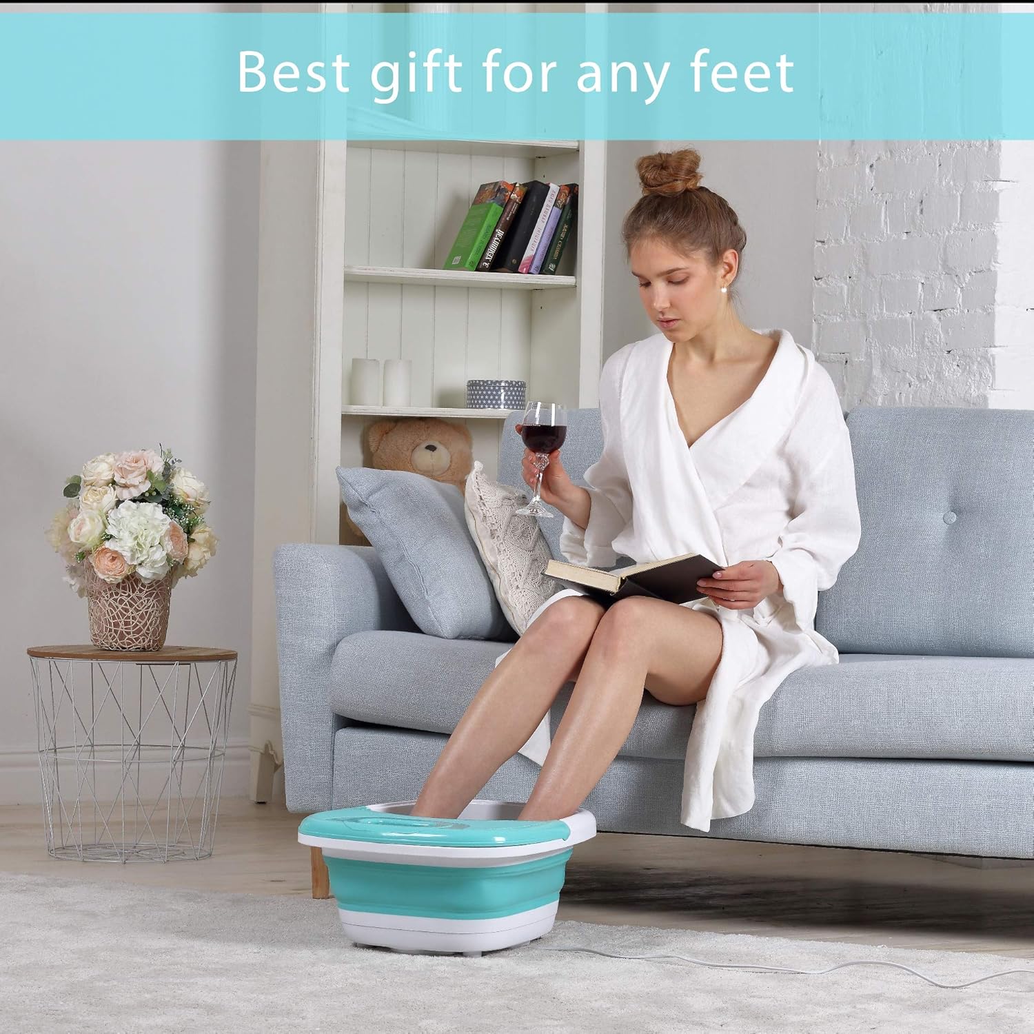 Heated Foot SPA Bath Tub - Collapsible Pedicure Massager with Electric Heating | Bubble Wave | Red Light Therapy - 3 in 1 Soak Footbath Set for Feet Relaxation and Stress Relief: Beauty