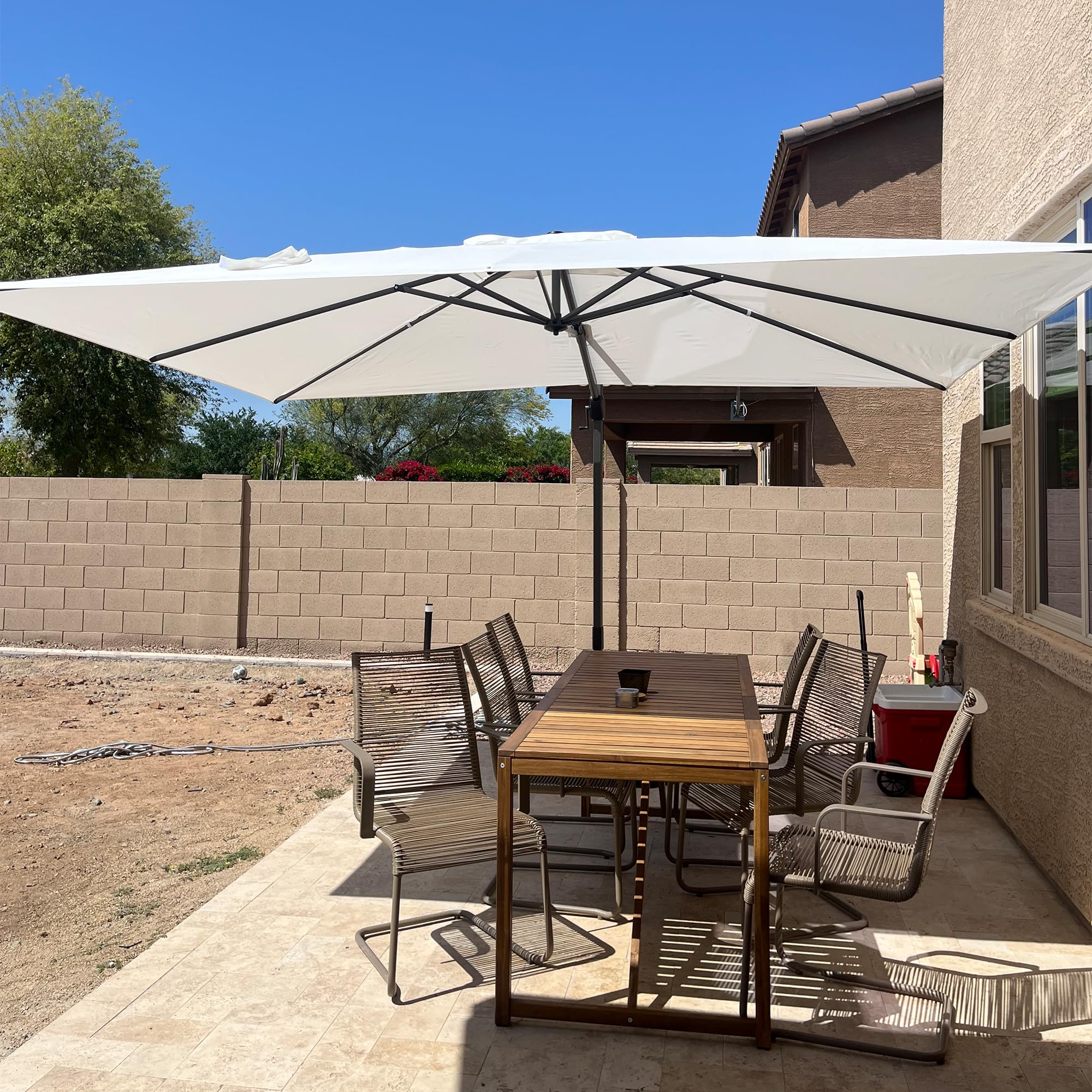 PURPLE LEAF 10' X 13' Patio Umbrella with Base Outdoor Cantilever Rectangle Offset Umbrella with 360-degree Rotation for Garden Deck Pool Patio White Image