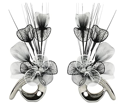 Matching Pair Of Silver Vases With Cream And Coffee Artificial