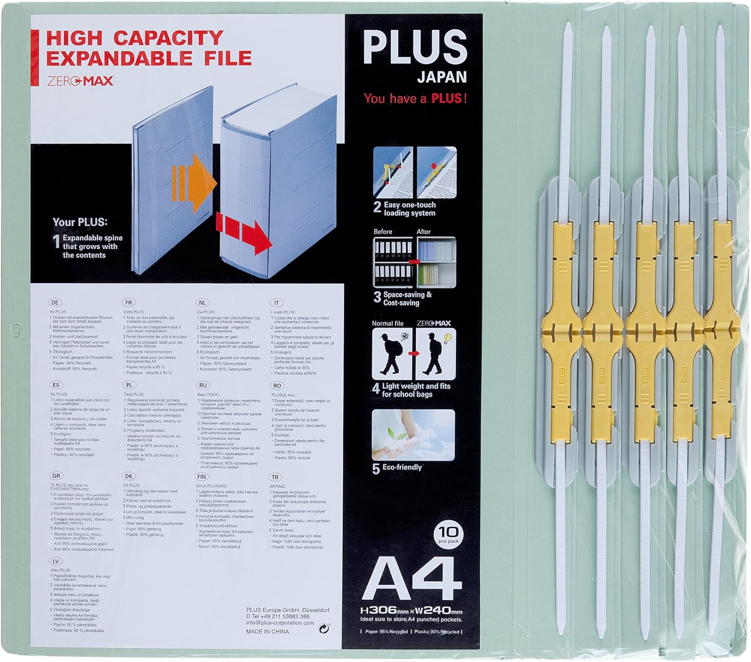Plus Japan FL-021SSW-GY Zero Max Expandable File - Grey (Pack of 10)