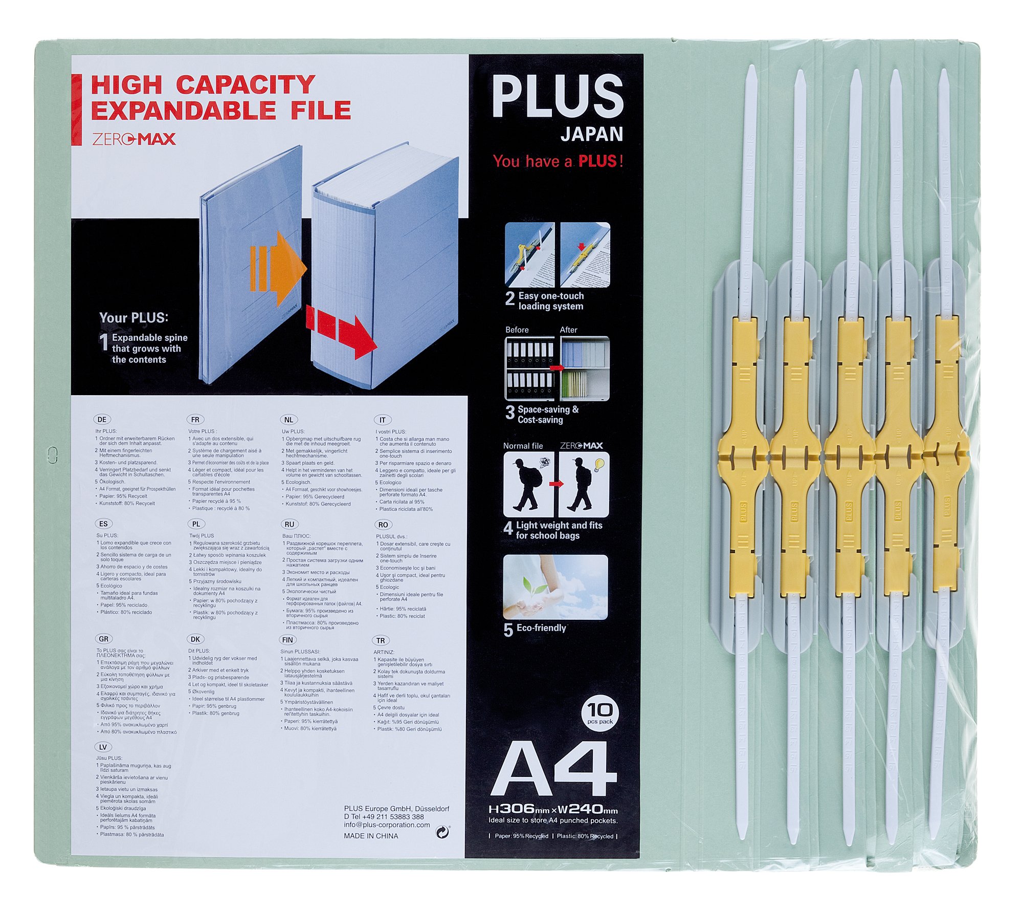 Plus Japan FL-021SSW-GY Zero Max Expandable File - Grey (Pack of 10)