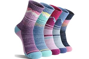 Sandsuced Merino Wool Hiking Warm Socks Thermal Winter Cozy Crew with Cushioned Sole & Moisture Wicking 5 Pairs for Women