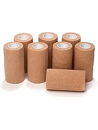 8-Pack, 3" Wide x 5 Yards, Self-Adherent Cohesive Tape, Strong Sports Tape for Wrist, Ankle Sprains & Swelling, Self-Adhesive Bandage Rolls, Vet Tape Vet Wrap, Brown Color, by California Basics