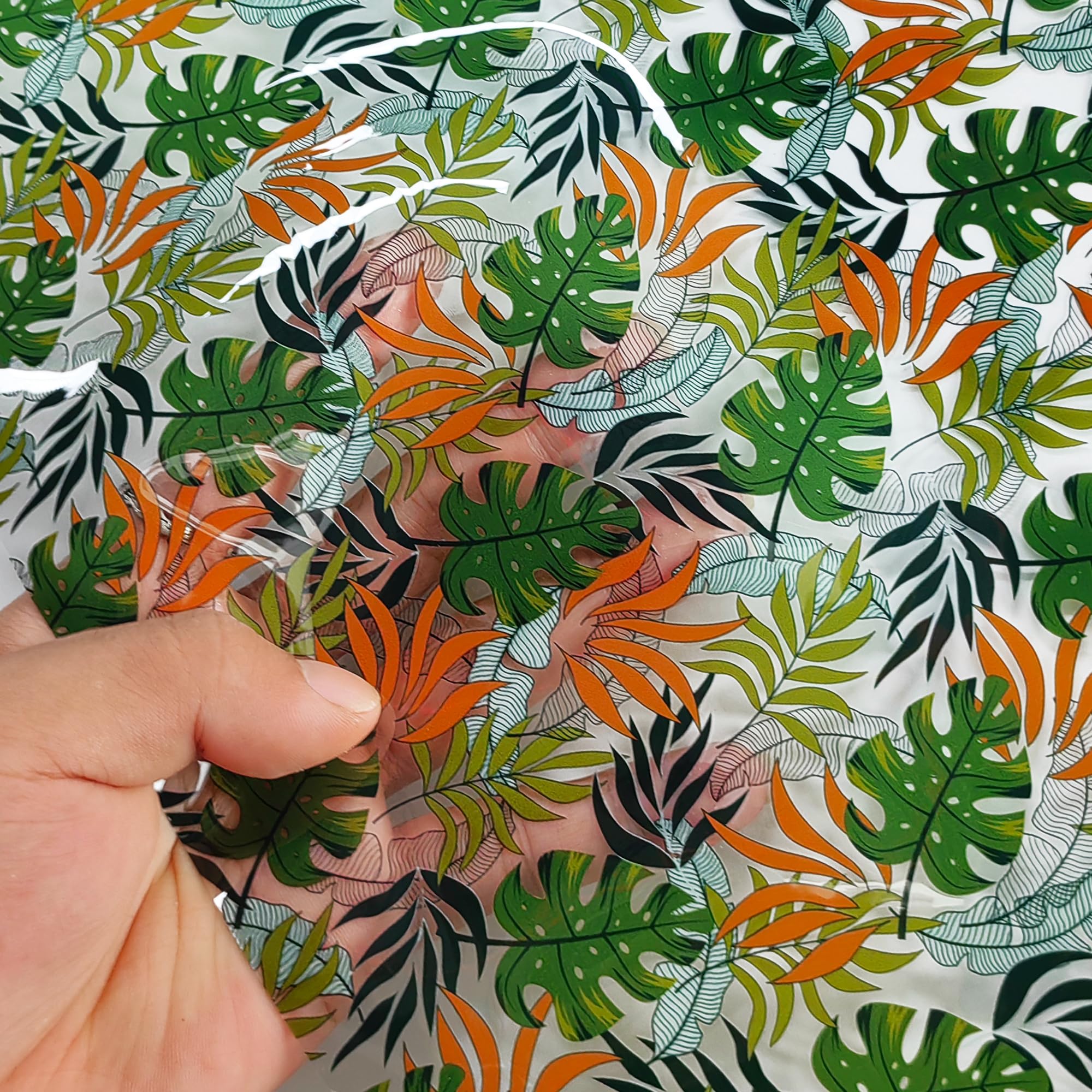 HYANG Tropical Leaves TPU Clear Jelly Vinyl Roll: 30cm x 135cm TPU Fabric for Making Handbags, Earrings, DIY Projects (Type06)