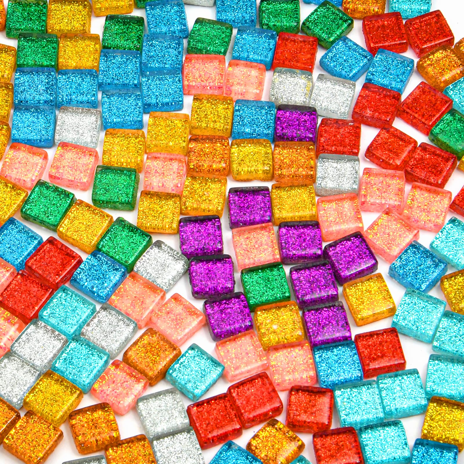 AUAUY Mixed Color Glass Mosaic Tiles, Square Crystal Mosaic Tiles, Mosaic Stones Kit for Handmade, Boxed Multicolor Glitter Glass Pieces for DIY Art Craft Projects Creative Home Decoration (270g
