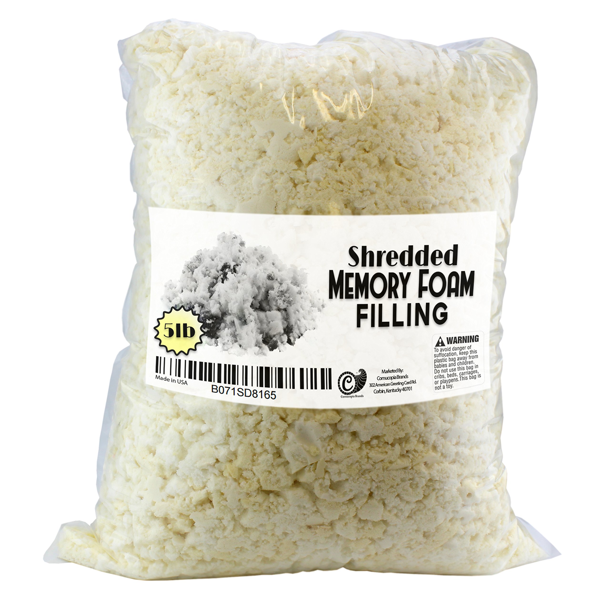 Shredded Memory Foam Filling (5lbs); Foam Stuffing Refill For Cushions